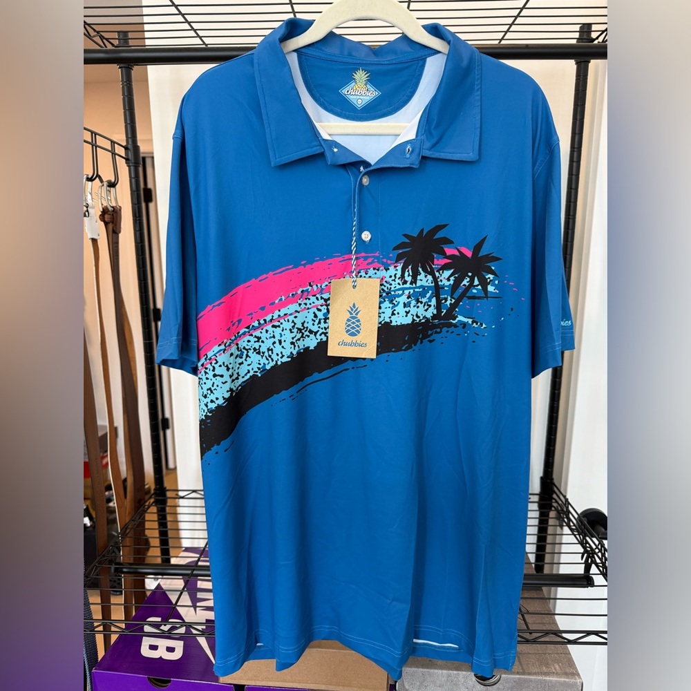 Chubbies Blue and Pink Graphic Polo Shirt